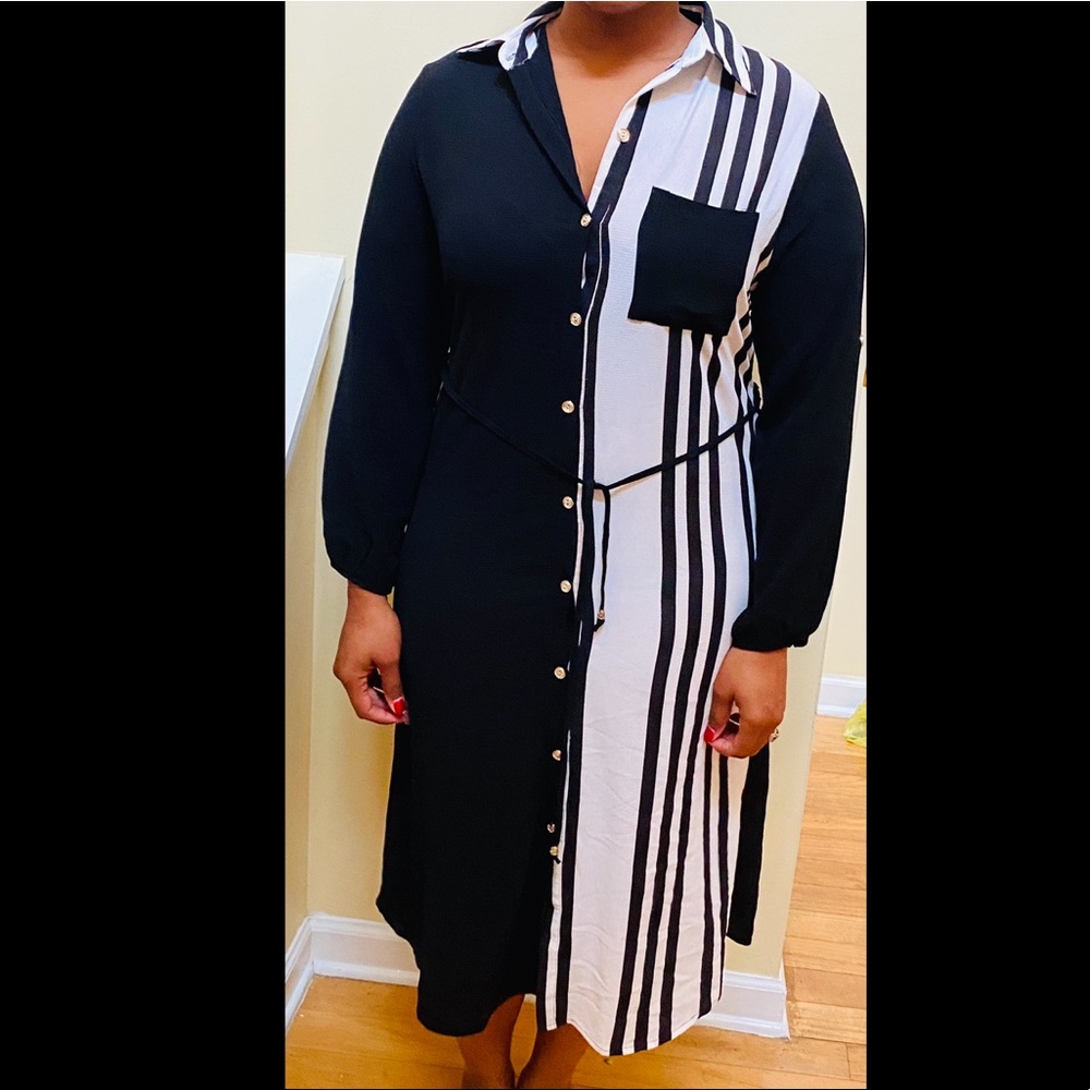 Black and white striped dress